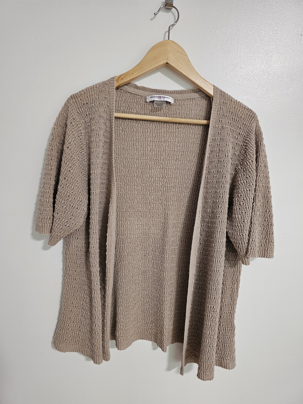 Allison Daley Vintage Open Front Knit Cardigan Petite Large Linen Cotton Blend